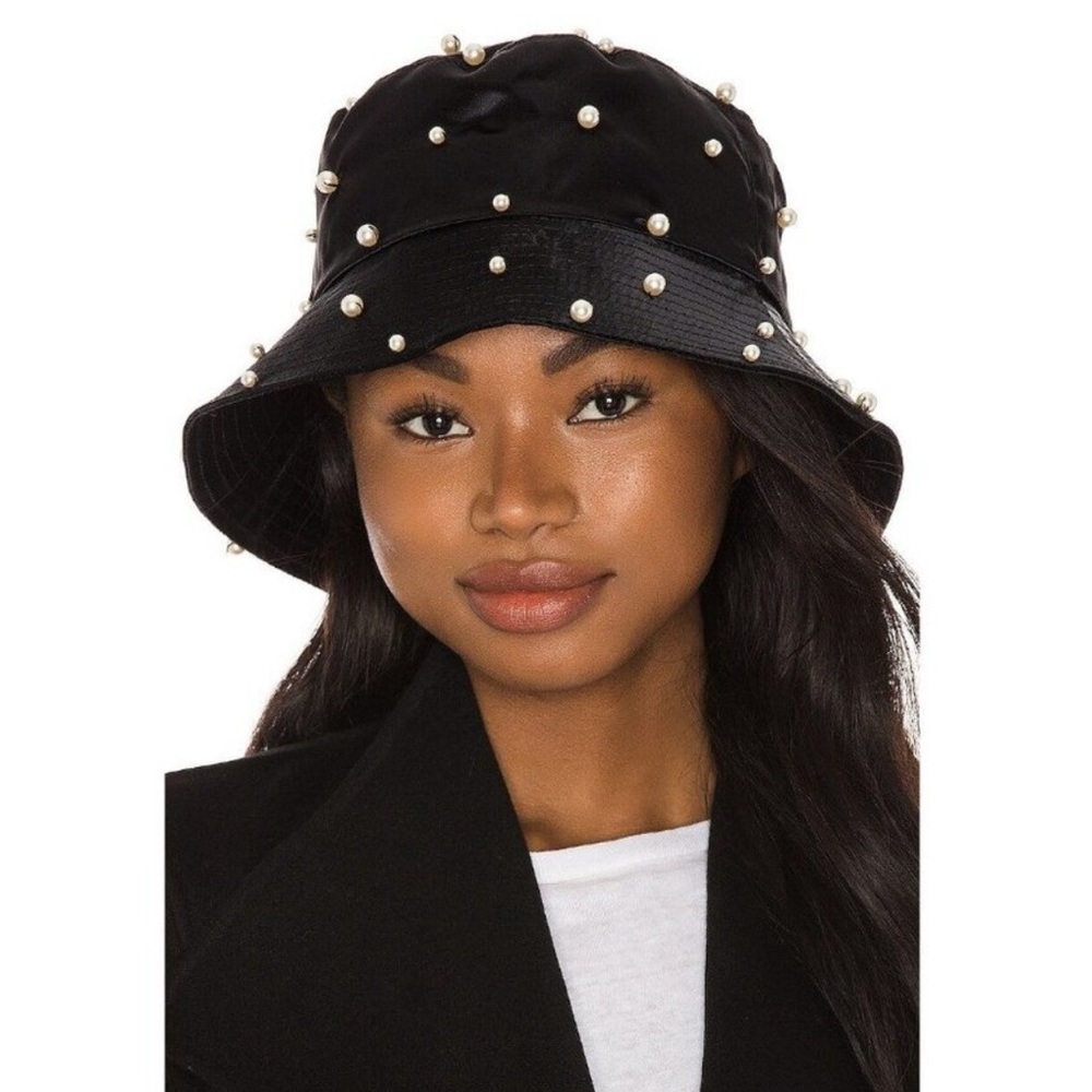 JENNIFER BEHR Mallorie Pearled Bucket Hat In Black Pearl